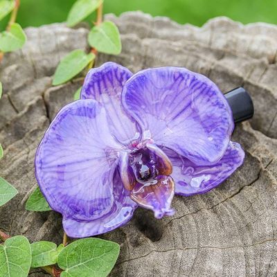 Alternate image for Bohemian Floral Resin-Coated Natural Purple Orchid Hair Clip Purple Whisper