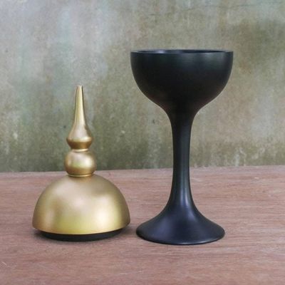 Alternate image for Handmade Black and Gold Decorative Jar from Thailand Shimmering Spire