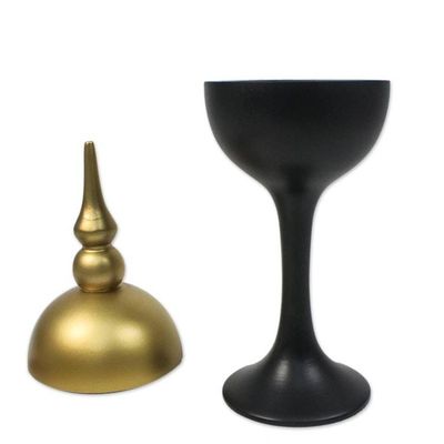 Alternate image for Handmade Black and Gold Decorative Jar from Thailand Shimmering Spire