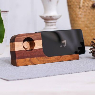 Alternate image for Handcrafted Wood Smartphone Speaker with Brown Stripes Wooden Sounds