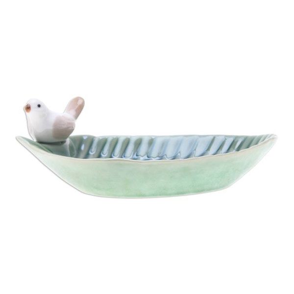 Alternate image for Handcrafted Bird-Themed Leaf-Shaped Green Ceramic Catchall Chants of Harmony