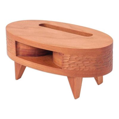 Alternate image for Hand-Carved Oval Teak Wood Phone Speaker from Thailand Oval Traces