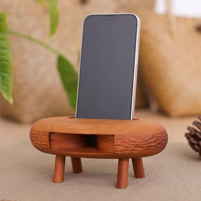 Alternate image for Hand-Carved Ovoid Teak Wood Phone Speaker from Thailand Ovoid Traces
