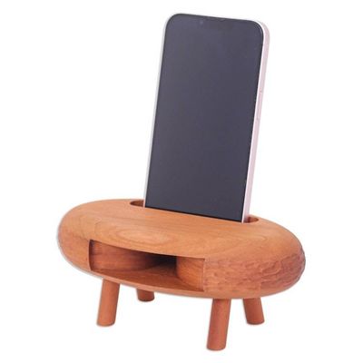 Alternate image for Hand-Carved Ovoid Teak Wood Phone Speaker from Thailand Ovoid Traces