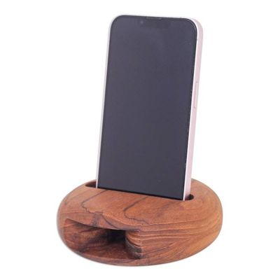 Alternate image for Round Teakwood Phone Speaker Hand-Carved in Thailand Dorayaki