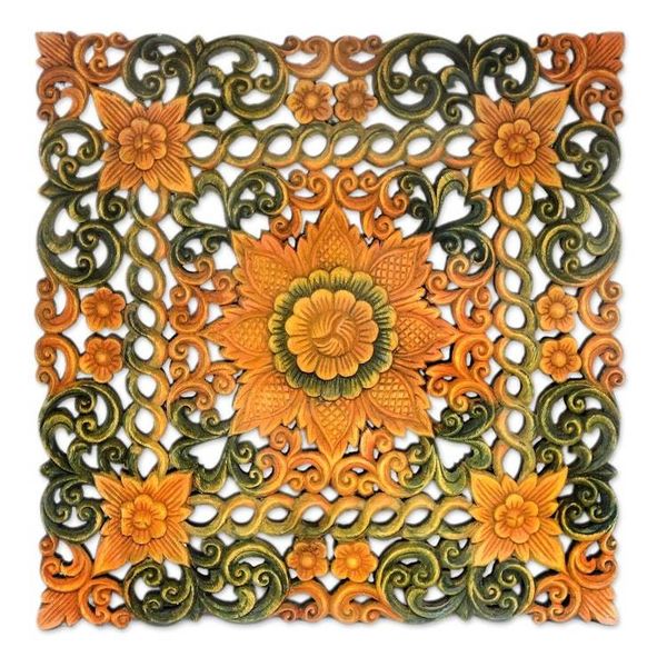 Alternate image for Teak relief panel Floral Arc