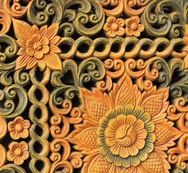 Alternate image for Teak relief panel Floral Arc