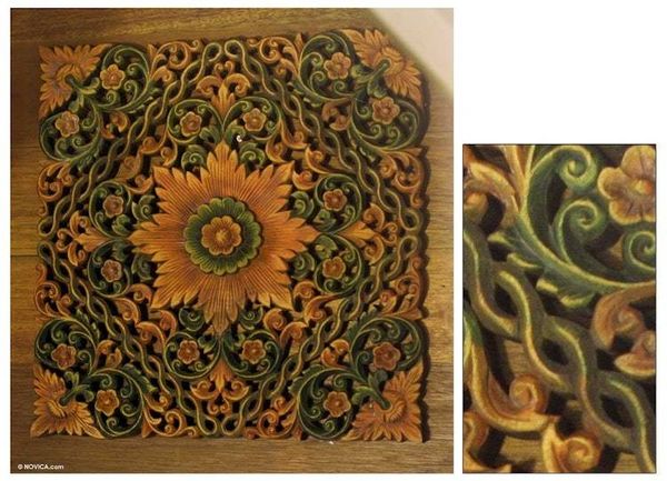 Alternate image for Teak relief panel Lamduan Star