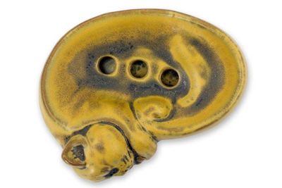 Alternate image for Ceramic Soap Dish Artisan Crafted in Thailand Yellow Napping Kitt
