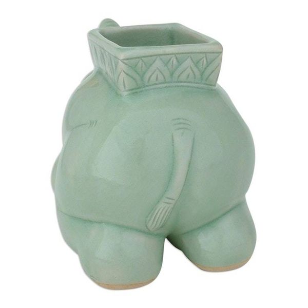 Alternate image for Handcrafted Celadon Ceramic Pencil Stand Kneeling Elephant