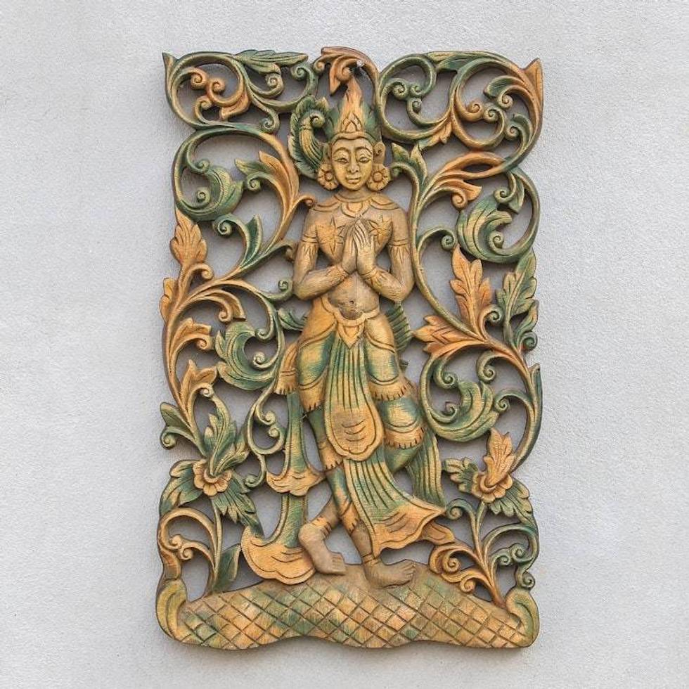 Teak Wood Relief Panel 'Angel Walk'