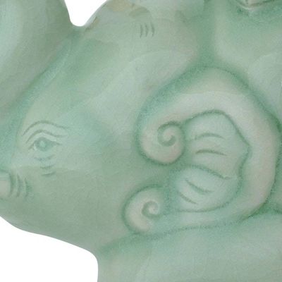 Alternate image for Handcrafted Celadon Ceramic Pencil Stand Kneeling Elephant