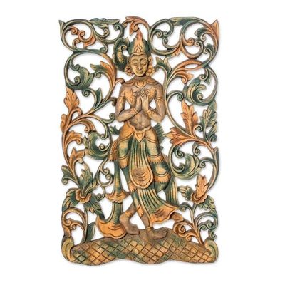 Alternate image for Teak Wood Relief Panel Angel Walk