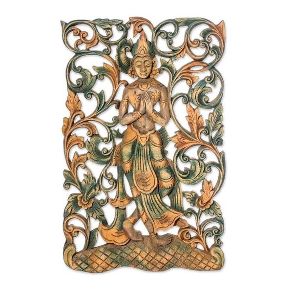 Alternate image for Teak Wood Relief Panel Angel Walk