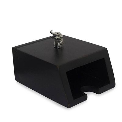 Alternate image for Wood and pewter business card holder Playful Elephant