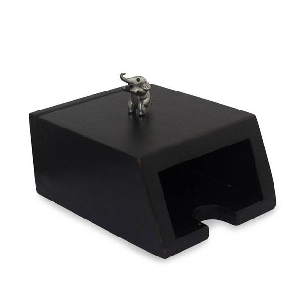 Alternate image for Wood and pewter business card holder Playful Elephant