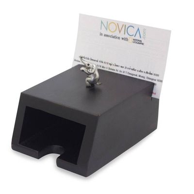 Alternate image for Wood and pewter business card holder Playful Elephant