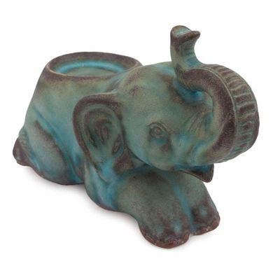 Alternate image for Celadon Ceramic Tea Light Holder from Thailand Reclining Turquoise Elephant