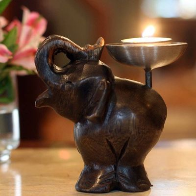 Alternate image for Fair Trade Mango Wood Candle Holder Elephant of Old Siam