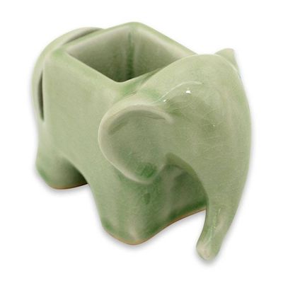 Alternate image for Celadon Ceramic Card Holder Green Elephant