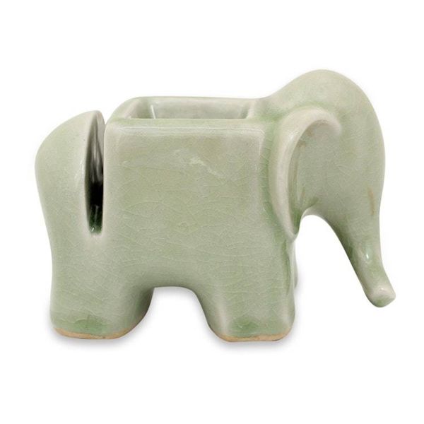 Alternate image for Celadon Ceramic Card Holder Green Elephant