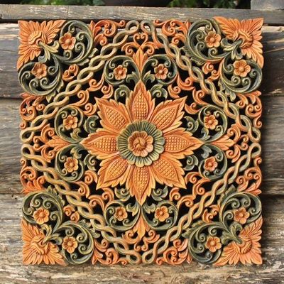 Alternate image for Floral Wood Relief Panel Floral Star