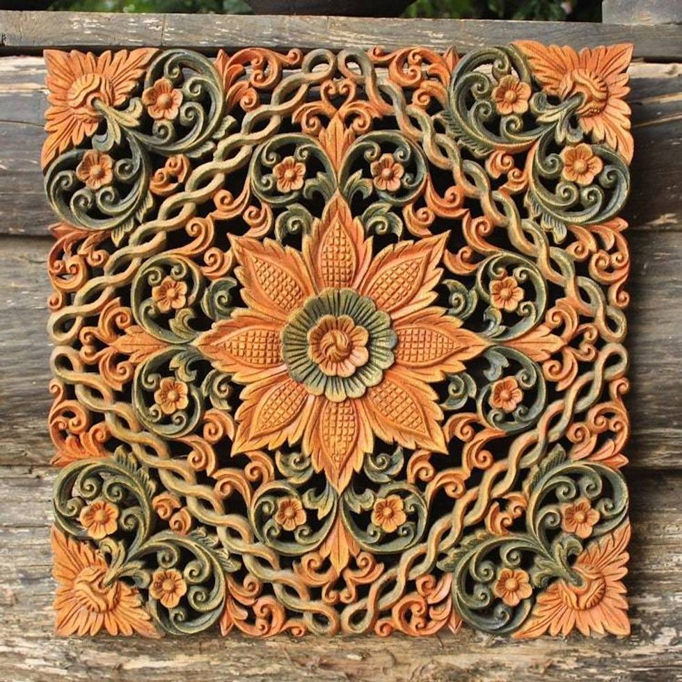 Floral Wood Relief Panel 'Floral Star'
