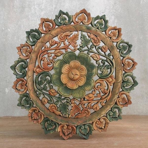 Alternate image for Handcrafted Teak Relief Panel Blossom Prayer