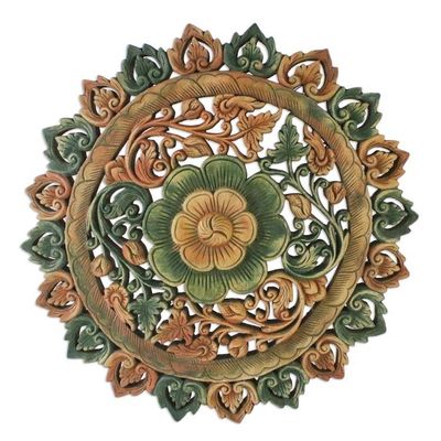 Alternate image for Handcrafted Teak Relief Panel Blossom Prayer
