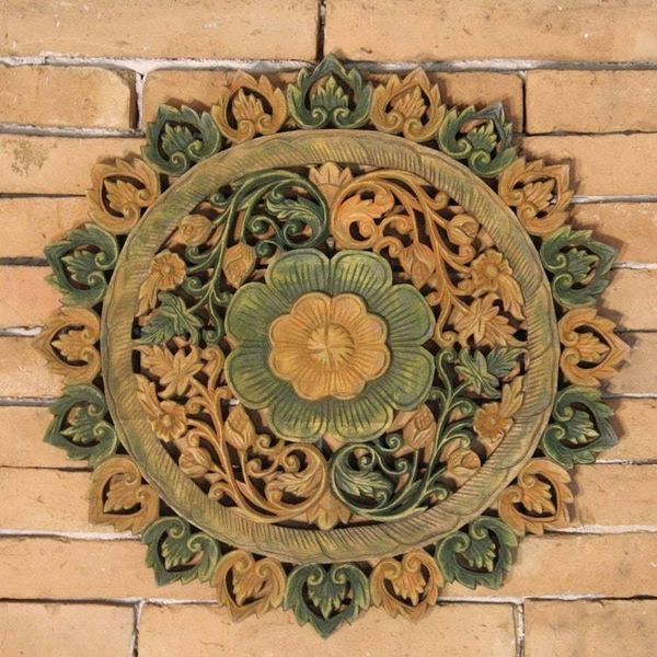 Alternate image for Handcrafted Teak Relief Panel Blossom Prayer