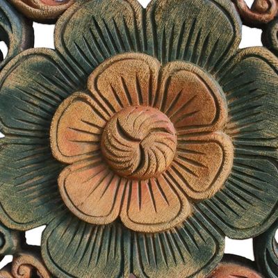 Alternate image for Handcrafted Teak Relief Panel Blossom Prayer