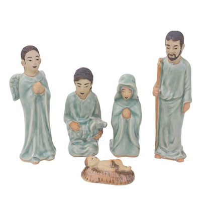 Alternate image for Hand Crafted Celadon Ceramic Nativity Statuettes set of 5 Blessed Nativity