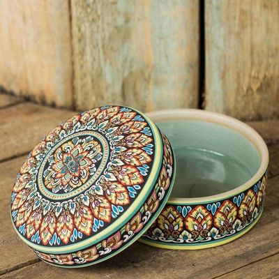 Main image for Intricately Painted Round Ceramic Jewelry Box with Lid Thai Royale