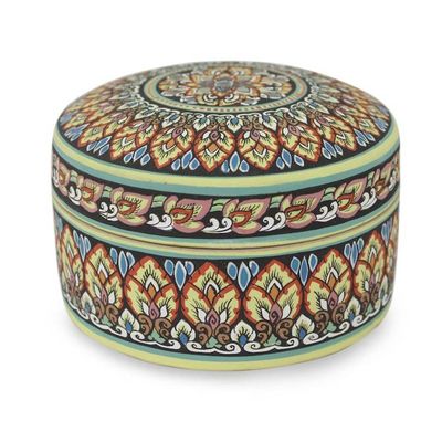 Alternate image for Intricately Painted Round Ceramic Jewelry Box with Lid Thai Royale