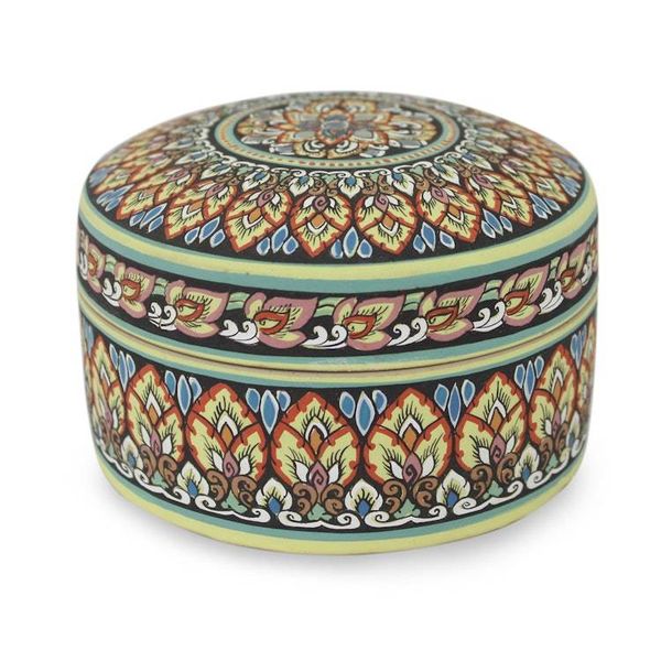 Alternate image for Intricately Painted Round Ceramic Jewelry Box with Lid Thai Royale