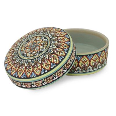 Alternate image for Intricately Painted Round Ceramic Jewelry Box with Lid Thai Royale