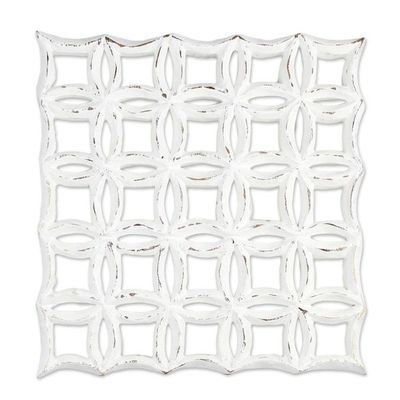 Alternate image for Hand Carved Whitewashed Wood Wall Relief Panel from Thailand Flower Plot