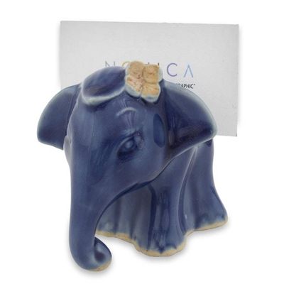 Alternate image for Elephant with Flower Celadon Ceramic Business Card Holder Elephant Girl