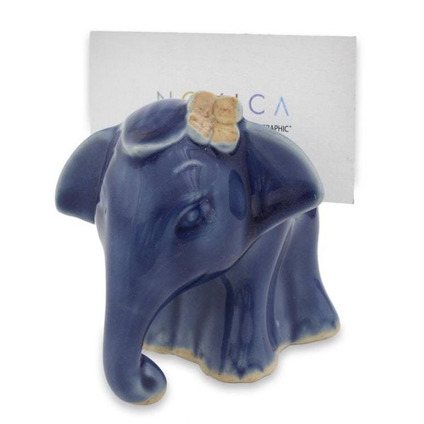 Alternate image for Elephant with Flower Celadon Ceramic Business Card Holder Elephant Girl