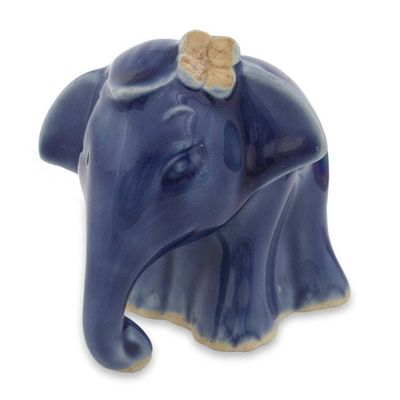 Alternate image for Elephant with Flower Celadon Ceramic Business Card Holder Elephant Girl