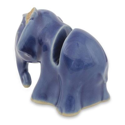 Alternate image for Elephant with Flower Celadon Ceramic Business Card Holder Elephant Girl