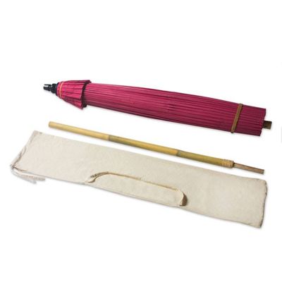 Alternate image for Pink Garden Umbrella Crafted from Cotton and Bamboo Happy Garden in Pink