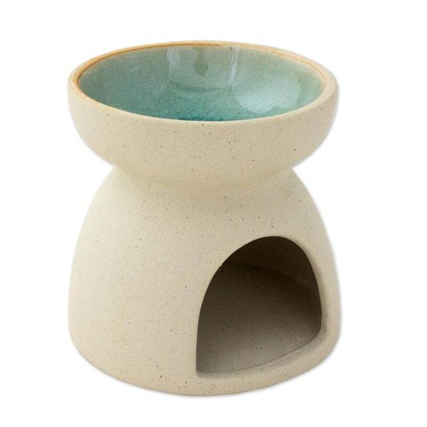 Alternate image for Ceramic Oil Warmer with Elephant Carving from Thailand Mother and Child Elephant