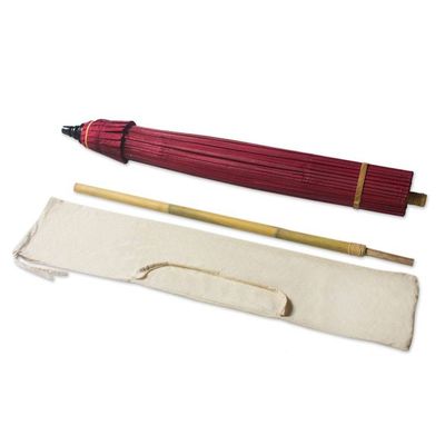 Alternate image for Bamboo and Cotton Handmade Red Garden Umbrella Happy Garden in Crimson