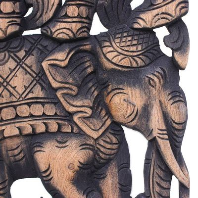 Alternate image for Elephants on Teakwood Wall Panel from Thailand Elephant Parade II