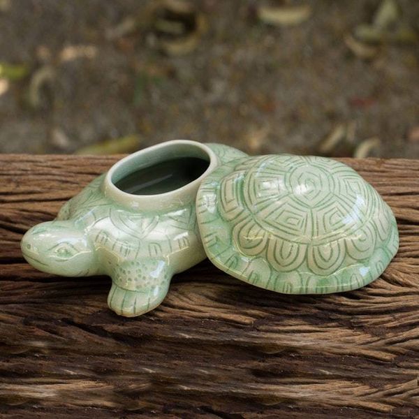 Alternate image for Handcrafted Green Thai Celadon Ceramic Turtle Box Green Thai Turtle