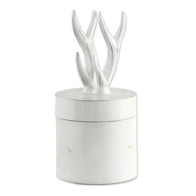 Alternate image for Hand Crafted White Decorative Box with Antlers from Thailand Antlers