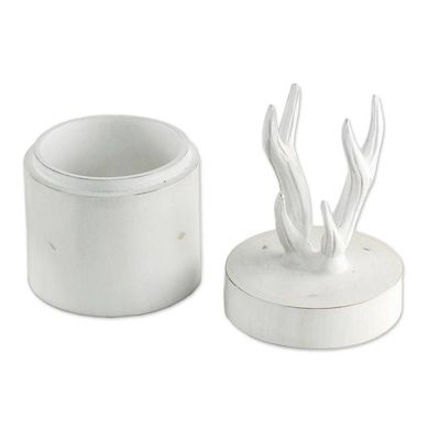 Alternate image for Hand Crafted White Decorative Box with Antlers from Thailand Antlers