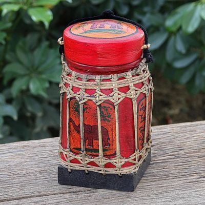 Primary image for Handmade Ceramic Red Decorative Jar from Thailand Lanna Antique in Red