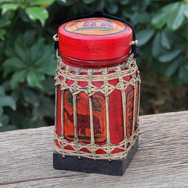Alternate image for Handmade Ceramic Red Decorative Jar from Thailand Lanna Antique in Red